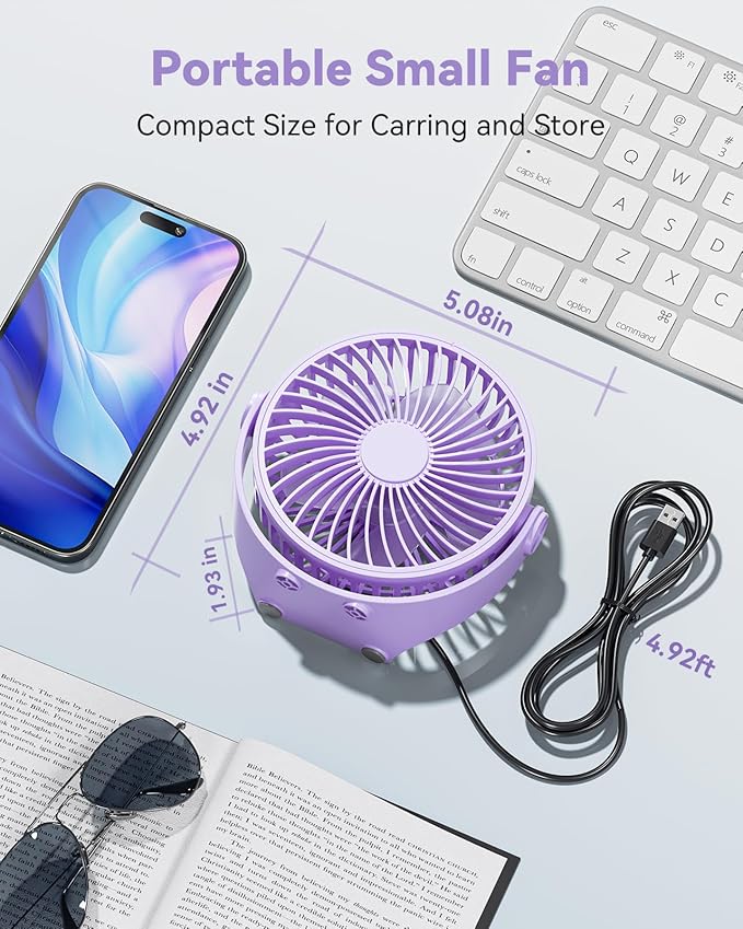 USB Desk Fan, 5 Inch Mini Portable, 3 Speeds Strong Airflow Personal Desktop - Image 6