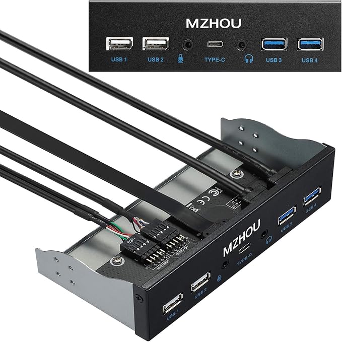 USB2.0 + 3.0 Metal Front, 5.25 inch 19Pin Front Panel Adapter, 4 USB 3.0 Port by MZHOU
