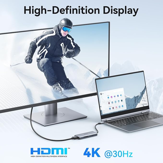 USB C Hub Adapter for MacBook Air, USB-C HD MI Dongle for MacBook Pro, 6 in 1 - Image 3