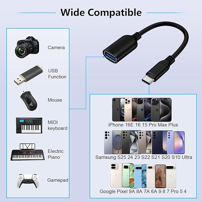 USB C to USB 3.0 Adapter, USB C Android Adapter Male to USB A Female OTG On The - Image 7
