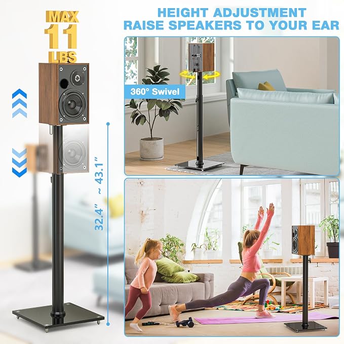 Rfiver Bookshelf Speaker Stands Pair, Height Adjustable Rear Speaker Stands - Image 4