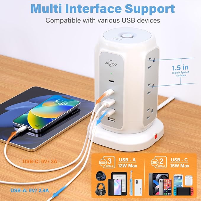 AiJoy Flat Plug Power Strip Tower - Image 6