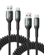 USB C Cable Coiled 6FT 2Pack, Braided USB A to Type C Charger Cable by KIYODA