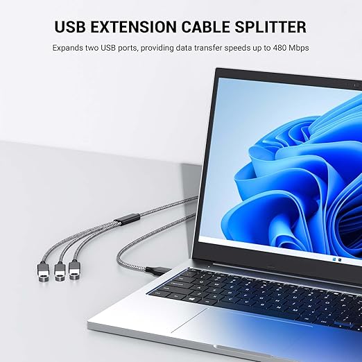 6.6FT USB A Male to 3 Female Extension Cable, USB Splitter 1 in 3 Out Support - Image 2