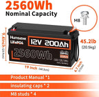 12V 200Ah LiFePO4 Lithium Battery, Built-in 200A BMS, Rechargeable Deep Cycles - Image 2