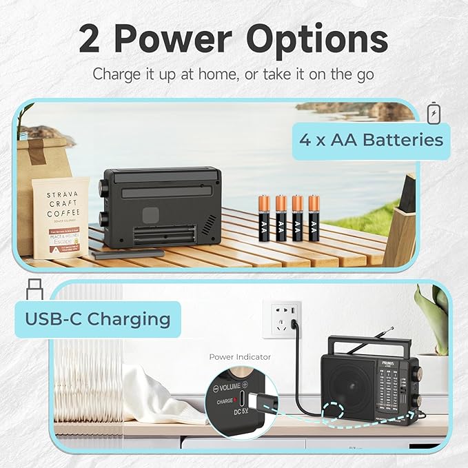 PRUNUS J03C AM FM Radio Portable USB or AA Battery Operated - Image 2