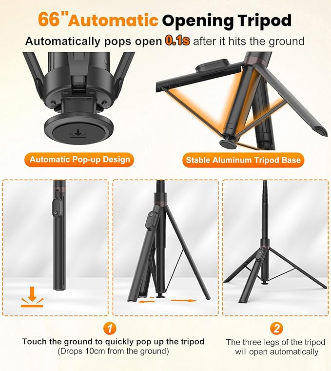 TONEOF 66" Automatic Tripod, Auto-Open Phone Tripod Stand - Image 2