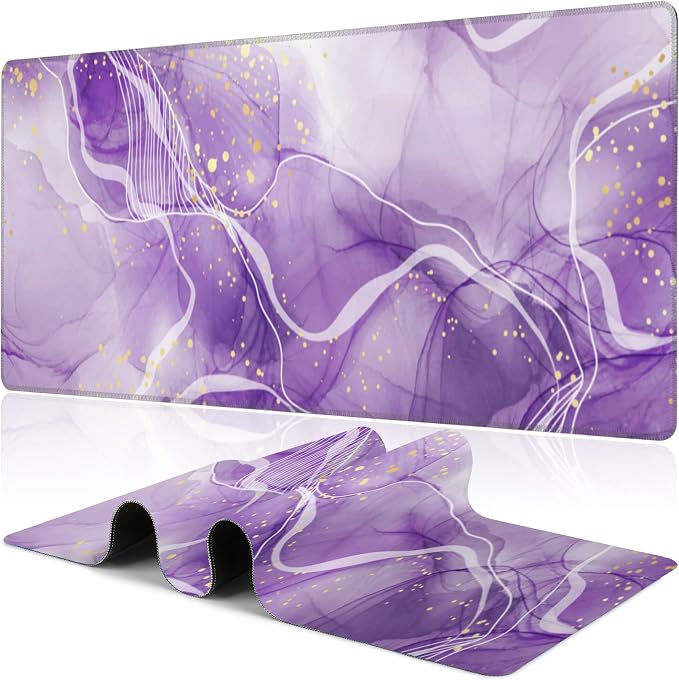 Watercolor Purple Marble Desk Mat, Large Violet Marble Texture Gaming Keyboard by NIYLYNSYN