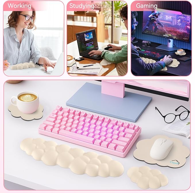 Cloud Wrist Rest for Computer Keyboard, 4-in-1 Memory Foam Leather Cloud - Image 7