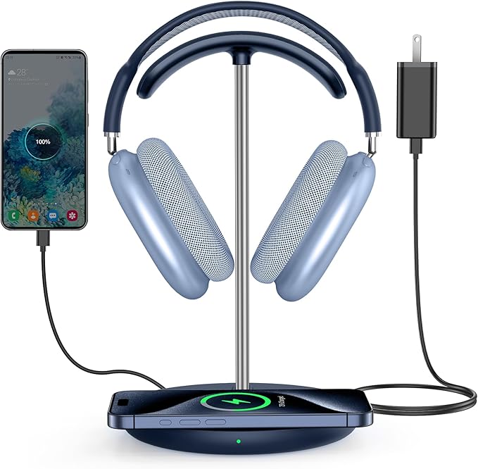 Miroddi Headphone Stand with Wireless Charger, Independent USB Charging Port by miroddi