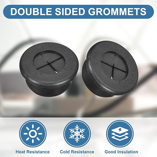 uxcell 4Pcs Cable Cord Grommet, 13/16" Rubber Desk Grommets Wire Pass Through - Image 3