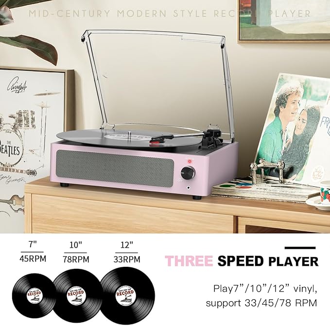 Vinyl Record Player with Speakers Turntable - Image 2