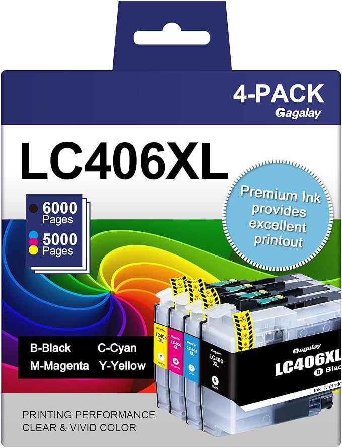LC406XL Ink Cartridges for Brother Printer Replacement for Brother LC406 Ink by Gagalay