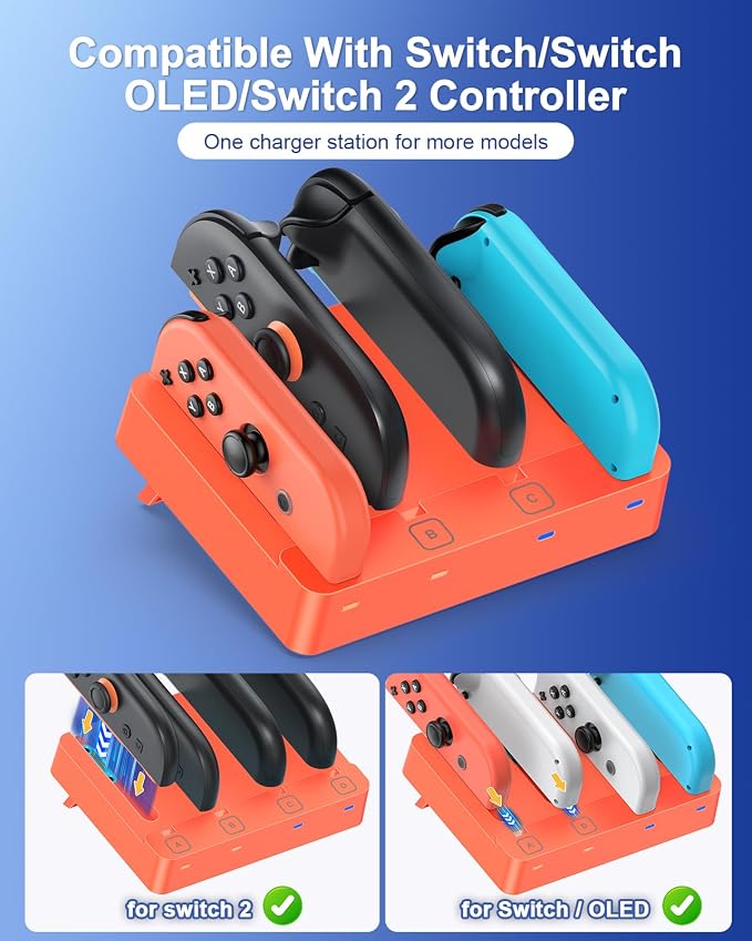 Charger for Nintendo Switch 2 and Switch 1 Controller, Horizontal Charging Dock - Image 2