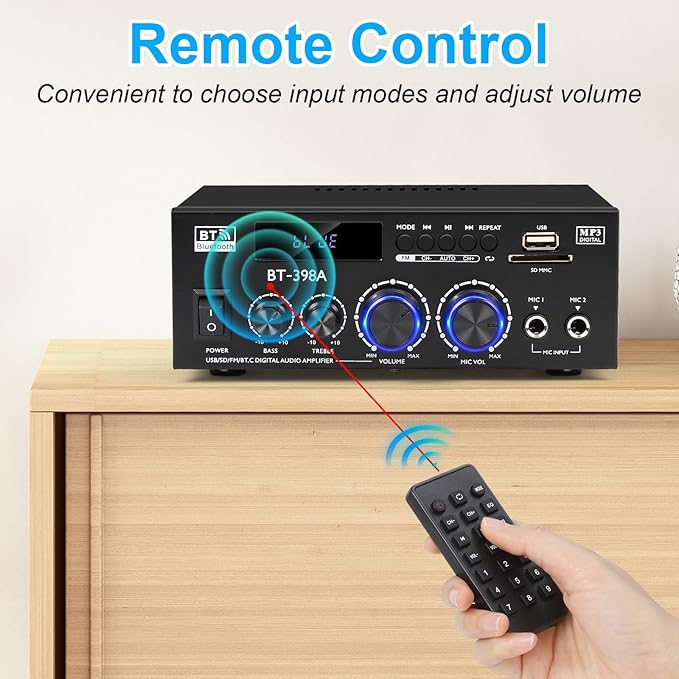 Romica Stereo Audio Amplifier, 2 Channel 450W x2 Bluetooth 5.0 Home Theater - Image 6