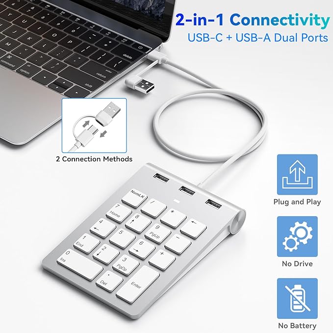 Wired Numeric Keypad USB-C & USB-A - Image 2