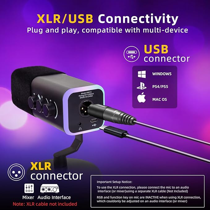 VCOM XLR/USB Gaming Microphone for PC, Dynamic Computer Mic for Streaming - Image 2