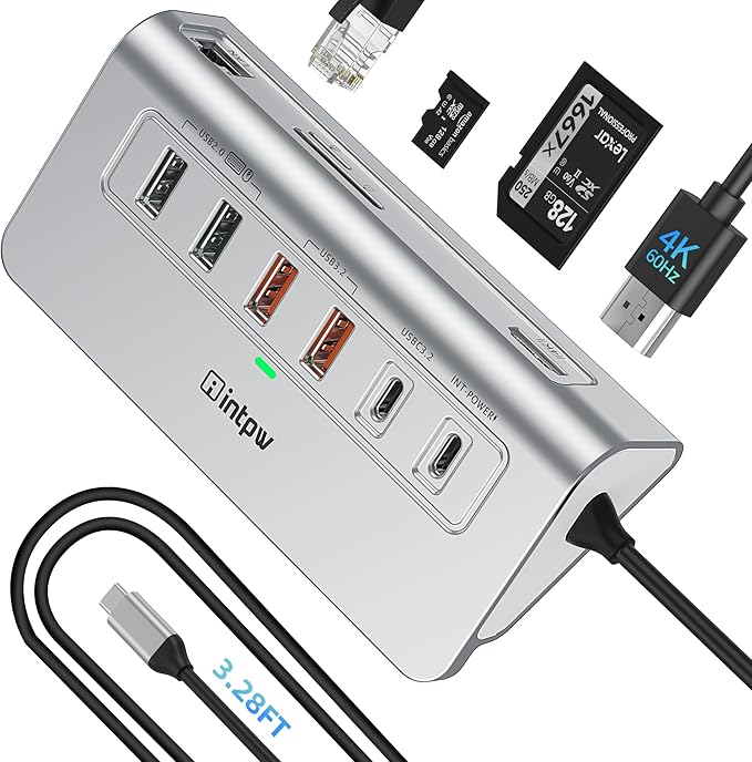 USB C Hub Ethernet, 10Gbps USB Docking Station 10-in-1 by intpw