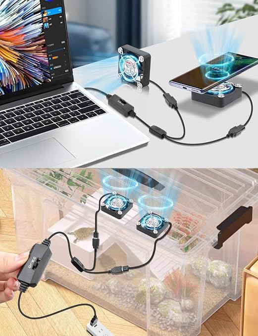 2Pack Wathai 40mm x 10mm Mini USB Fan - Image 3