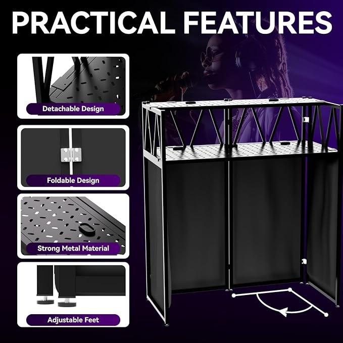 Portable DJ Booth T able, Foldable DJ Table Stand Portable - Image 2