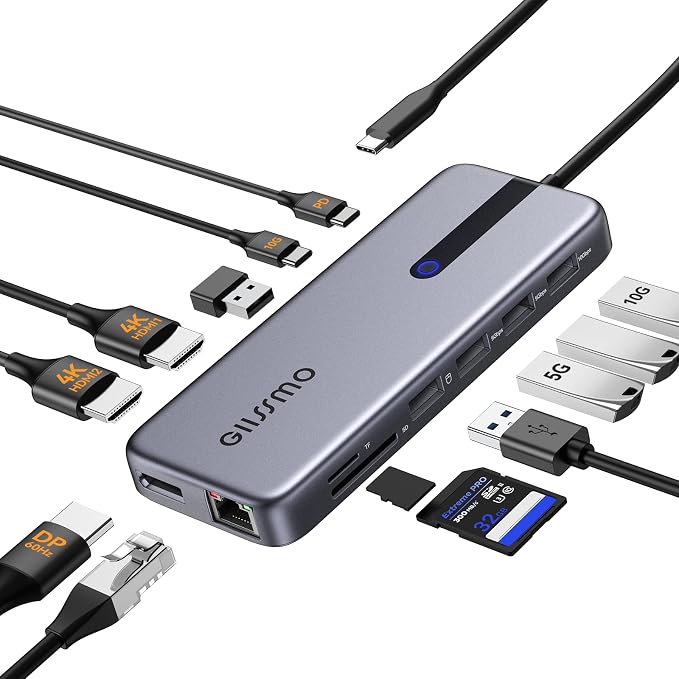 USB C Laptop Docking Station, 13 in 1 Docking Station Dual/Triple Monitor Hub by GIISSMO