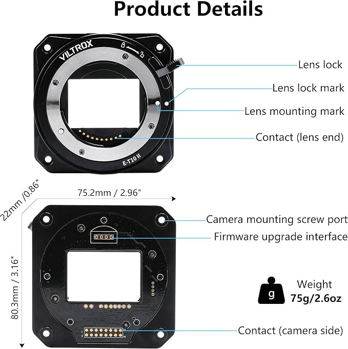VILTROX E-T10 II Lens Mount Adapter, E Mount Lens to Z-CAM Cinema Cameras - Image 8