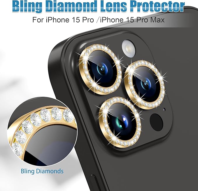 AGVEE 3+3 6 Pack for iPhone 15 Pro/Pro Max, Bling Diamond & Glitter Metal Ring - Image 4