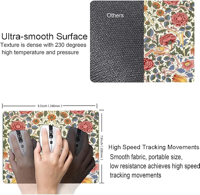 Mouse Pad, Floral Mouse Pad, Square Mouse Mat Waterproof Mousepad Non-Slip - Image 5