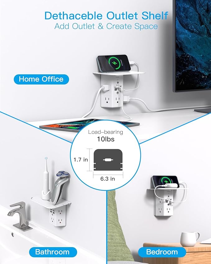 One Beat Surge Protector Wall Outlet Extender, 5 Outlets & 4 USB Ports - Image 5