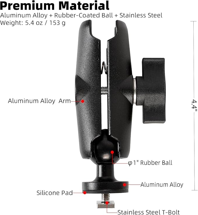 1" Track Ball with T-Bolt Attachment & Medium Double Socket Arm, Aluminum Alloy - Image 2
