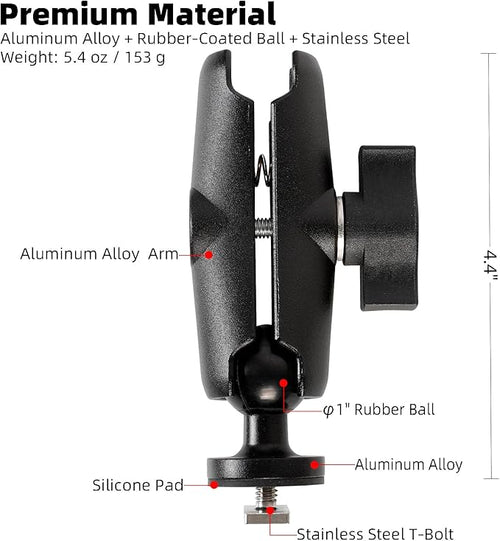 1" Track Ball with T-Bolt Attachment & Medium Double Socket Arm, Aluminum Alloy - Image 2