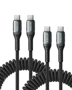 USB C to USB C Cable Coiled 6FT 2Pack, Braided Type C Charger by KIYODA