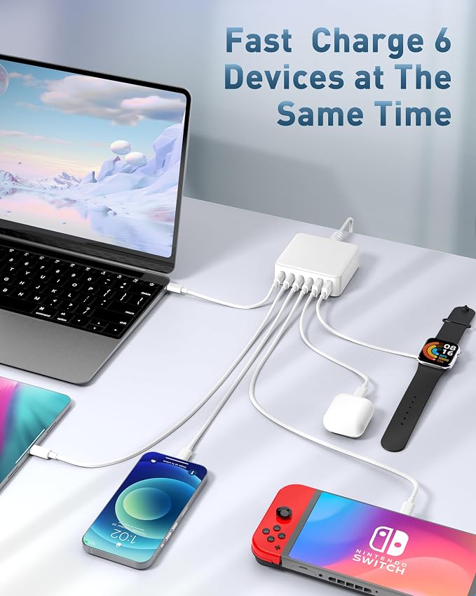 MSTJRY Charging Station for Multiple Devices : 130W 6 Port GaN Fast USB C - Image 3