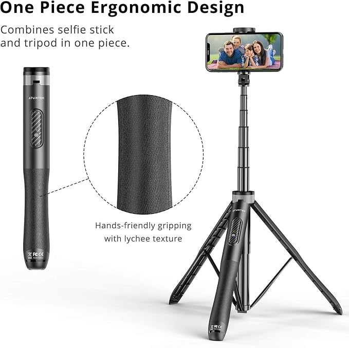 ATUMTEK 51" Selfie Stick Tripod, All in One Extendable Phone Tripod Stand - Image 4