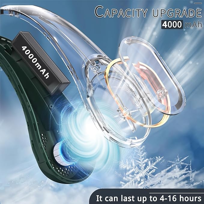 Neck Fan, Portable Bladeless Neck Fan, USB Rechargeable Personal Fan, 4000 mAh - Image 4