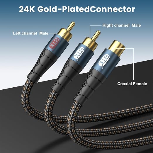 EMK RCA Splitter 2 Male to Female Extension Cable Dual Shielding Gold Plated - Image 2