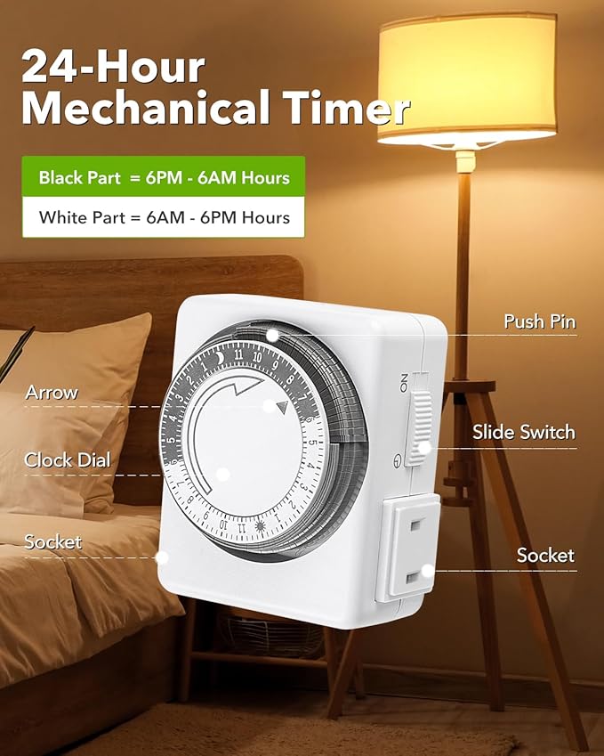 HBN Outlet Timer for Electrical Outlets Indoor, 24 Hour Mechanical Light Timers - Image 2