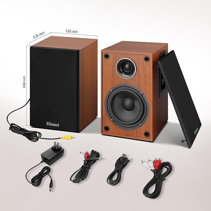 Elimavi Powered Bluetooth 5.3 Bookshelf Speakers - 60W Record Player Speakers - Image 8
