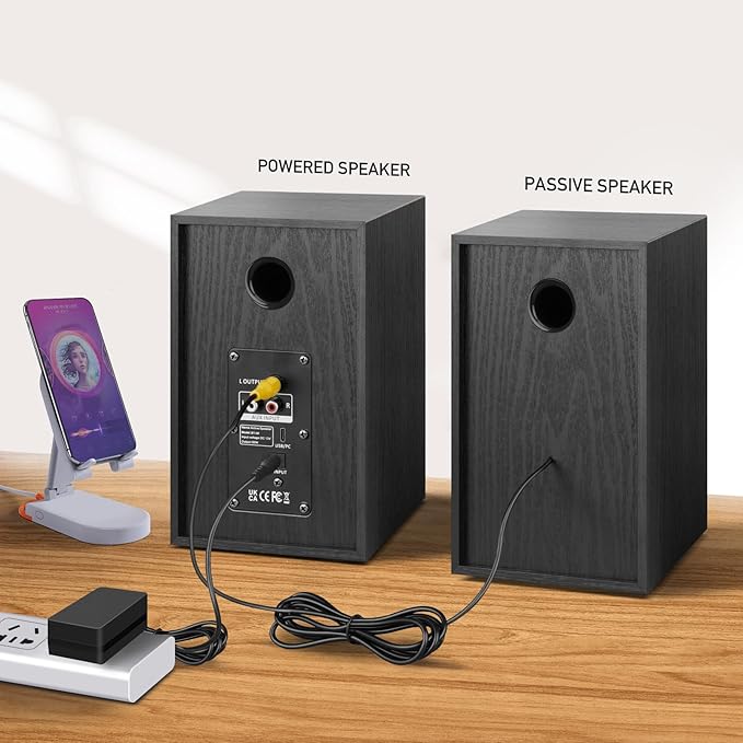 Elimavi Powered Bluetooth 5.3 Bookshelf Speakers - 60W Record Player Speakers - Image 2