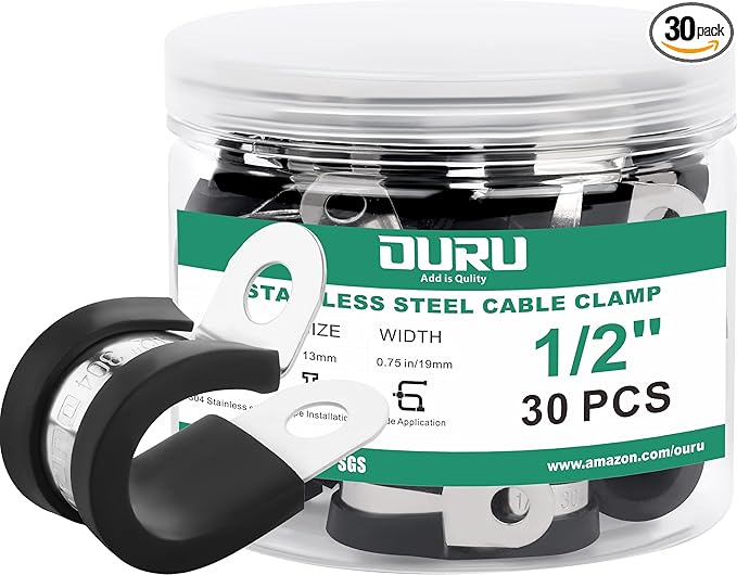 1/2-Inch Stainless Steel Rubber Coated Pipe & Wire Clamps by OURU