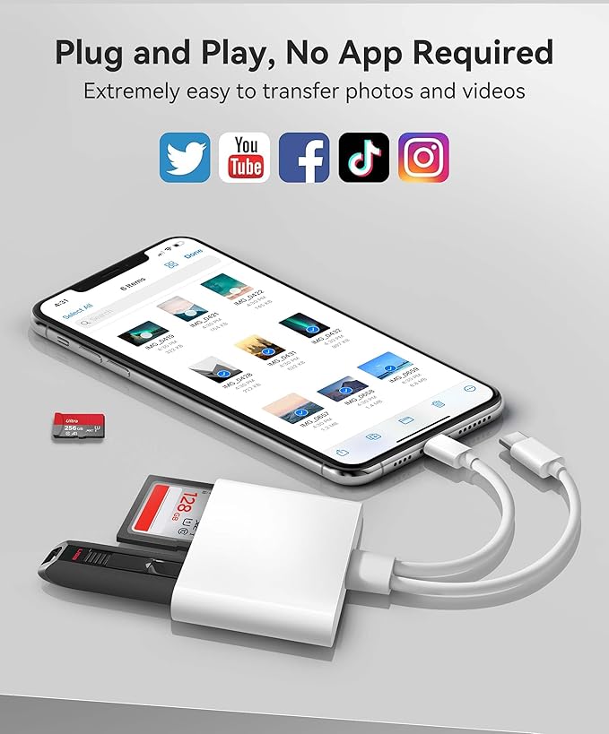 SD Card Reader for iPhone iPad Built-in Dual Cords Card Reader - Image 3