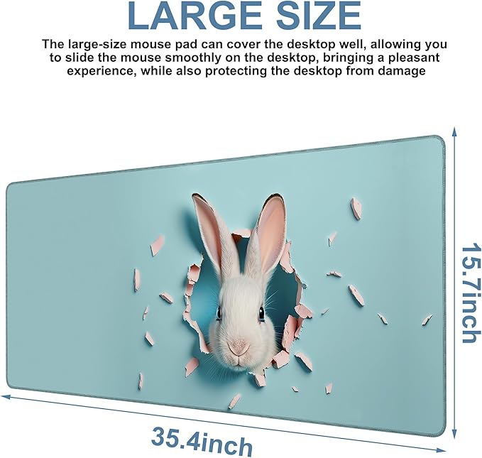 Gaming Desk Pad Large Extra Length Bunny Peeking Out of A Hole Mouse Pad - Image 3