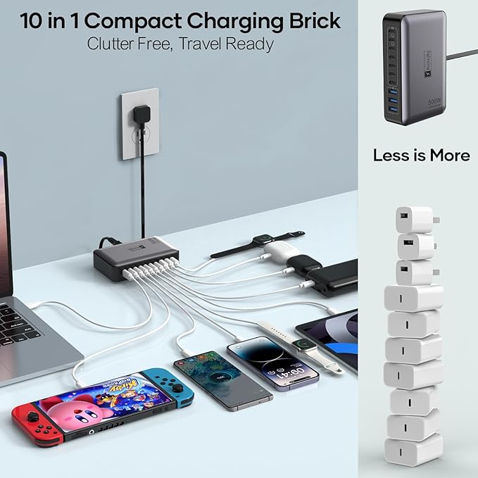 500W USB C Charger Block, 10-Port Charging Station, GaN PD 140W Type C Fast - Image 5