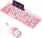 Retro Wireless Keyboard with Round Keycaps, 2.4GHz Full-Size USB Cute Wireless by Unknown