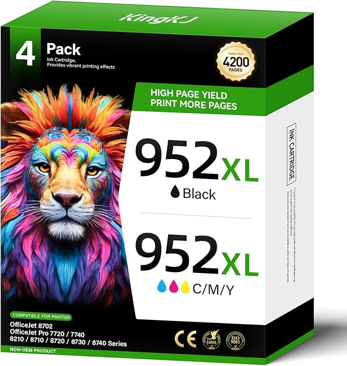 952XL Ink Cartridges Combo 4 Pack Replacement by KingKJInkToner