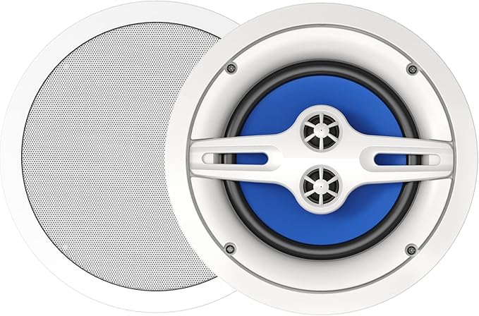 Audio 3-Way Premium in-Ceiling 8" Round Speaker, Dual 1-inch Silk Dome Tweeters by ROCKRIX