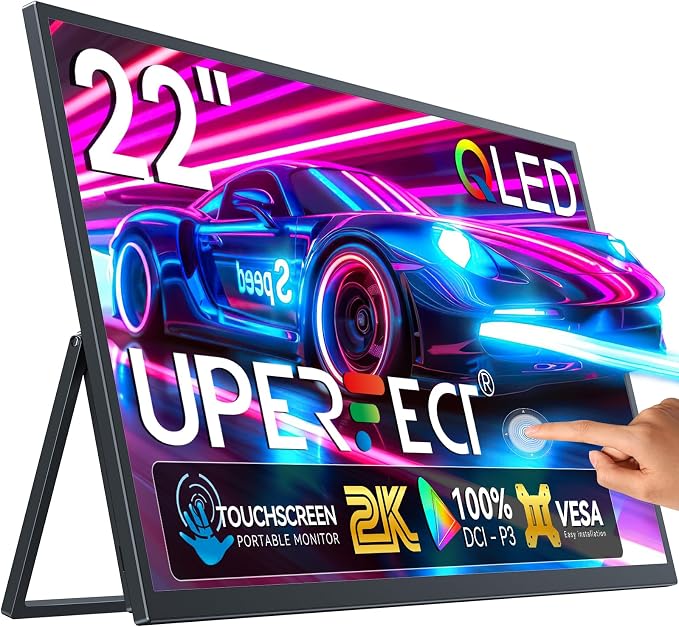 UPERFECT 22" 2K QLED Portable Touchscreen Monitor w/VESA & 180° Adjustable Stand by UPERFECT