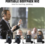 Wireless Microphone System 4 Channel UHF 4 Lavalier Lapel Headset Mics - Image 6