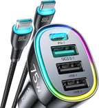 75W Car Charger USB C Cigarette Lighter Adapter 4-Port Fast Car Charger by Sincerityisworththewait