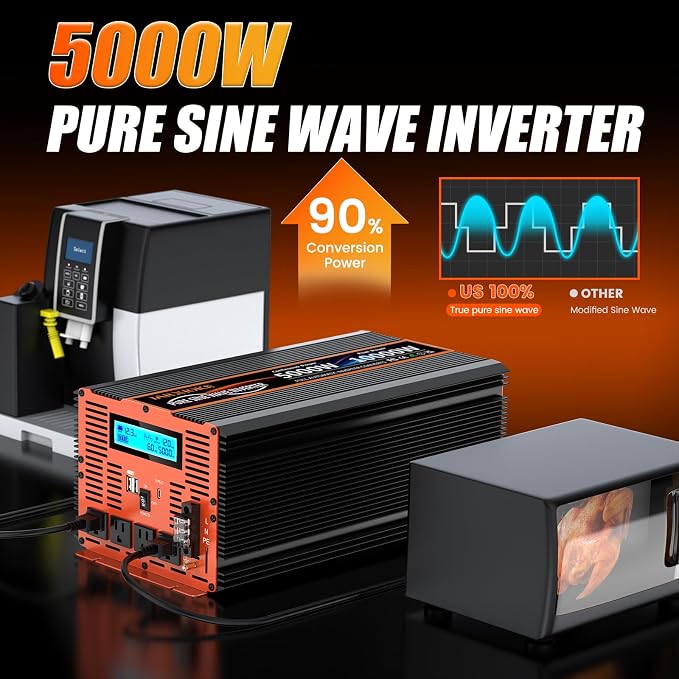 5000 Watt Pure Sine Wave Power Inverter 12V DC to 110V 120V Converter - Image 4